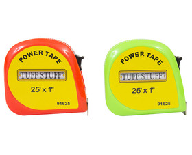 TUFF STUFF 91625 1" X 25' Orange and Green Neon Color Power Tape Measures - 3 of Each Color