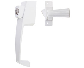 Tuff Stuff 921KWH Push Button Screen Door Latch With Key Cylinder and 1-3/4" Hole Spacing - White Finish