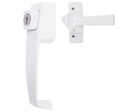 Tuff Stuff 922KWH Push Button Screen Door Latch With Key Cylinder and 1-1/2" Hole Spacing - White Finish