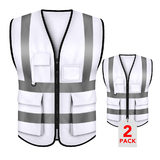 TOPTIE 2-Pack White Safety Vest, Incident Command Vest with 5 Pockets and High Visibility 2