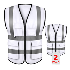 TOPTIE 2-Pack White Safety Vest, Incident Command Vest with 5 Pockets and High Visibility 2" Reflective Strips