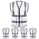 TOPTIE 5 Packs White Safety Vest, Incident Command Vest with 5 Pockets and High Visibility 2