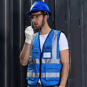TOPTIE Personalized 5 Pockets High Visibility Zipper Front Breathable Safety Vest Add Your Logo