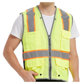 TOPTIE High Visibility Mesh 3.5" Reflective Surveyor Safety Vest Heavy Duty Mesh With Reflective Trim, Meets ANSI/ISEA Standards