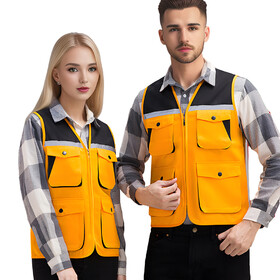 TOPTIE Multi-Pockets Work Fishing Vest, Reflective Work Sleeveless Safety Vest For Photography Hunting Travel