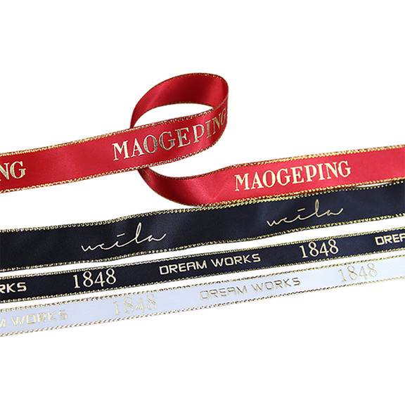 Muka 100 Yards Custom Gold Edge Satin Ribbon Personalized Metallic Ribbon for Wedding Bridal Shower Favors