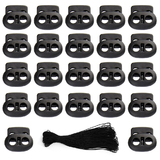 100 PCS Double Holes Bean Cord Lock Stoppers Spring Toggles and Elastic Cord Rope 50 Yards for Backpack Shoelaces Clothes Black
