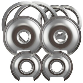 Range Kleen 1056RGE8 Style D 8-Pack Heavy Duty Chrome 4 Piece Drip Pans and 4-Piece Trim Rings