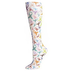 Celeste Stein Womens Compression Sock-White Multi Ribbons