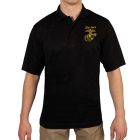 Rothco USMC Eagle, Globe & Anchor Moisture Wicking Polo Shirt - Black