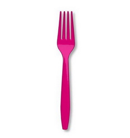 Creative Converting 010476 Hot Magenta Premium Plastic Forks (Case of 288)