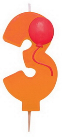 Creative Converting 104203 3 - Molded Numeral Candle with balloons (Case of 6)