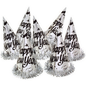 Creative Converting 204012 D&#233;cor Silver Foil Hats With Tinsel, CASE of 12