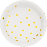 Creative Converting 329956 Toc White Gold Foil Luncheon Plate, Gold Foil, CASE of 96