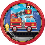 Creative Converting 331498 Flaming Fire Truck Dinner Plate, CASE of 96