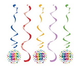 Creative Converting 331783 Rainbow Foil Bday Dizzy Danglers, Rainbow Foil Birthday (Case Of 6)