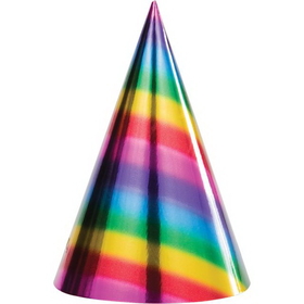 Creative Converting 331790 Rainbow Foil Bday Cone Hats, Rainbow Foil (Case Of 12)