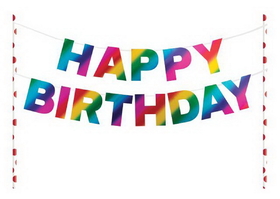 Creative Converting 331798 Rainbow Foil Bday Happy Birthday Pennant Cake Topper, Rainbow Foil (Case Of 12)
