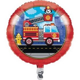Creative Converting 332203 Flaming Fire Truck Metallic Balloon 18", CASE of 10