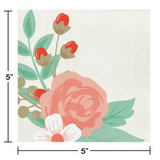 Creative Converting 332669 Modern Floral Luncheon Napkin, 3 Ply Ivory, CASE of 192