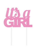 Creative Converting 335054 Décor Pink Glitter It's A Girl Cake Topper (Case Of 12)