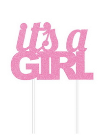 Creative Converting 335054 D&#233;cor Pink Glitter It's A Girl Cake Topper (Case Of 12)