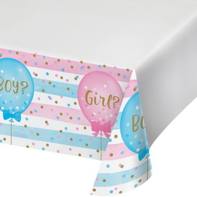 Creative Converting 336690 Gender Reveal Balloons Plastic Tablecover Border Print, 54" X 102" (Case Of 6)
