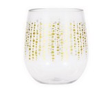 Creative Converting 336728  Plastic Stemless Wine Glass - Gold Beading, CASE of 6
