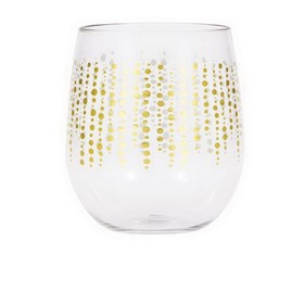 Creative Converting 336728  Plastic Stemless Wine Glass - Gold Beading, CASE of 6