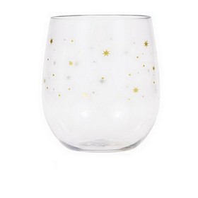 Creative Converting 336729  Plastic Stemless Wine Glass - Gold Stars, CASE of 6
