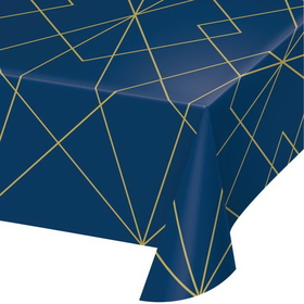 Creative Converting 343961 Navy Blue Gold Geode Plastic Tablecover All Over Print, 54" X 102" (Case Of 6)