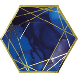 Creative Converting 343978 Navy Blue Gold Geode Banquet Plate, Hexagon Shaped, Foil (Case Of 12)