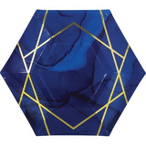 Creative Converting 343979 Navy Blue Gold Geode Luncheon Plate, Hexagon Shaped, Foil (Case Of 12)