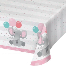Creative Converting 346220 Paper Tablecover All Over Print, 54" X 102" Enchanting Elephants Girl