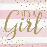Creative Converting 346286 Luncheon Napkin, It'S A Girl Pink Gold Celebration
