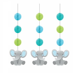 Creative Converting 346354 Hanging Cutouts W/ Honeycomb Enchanting Elephants Boy