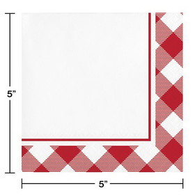 Creative Converting 349596 Red And White Gingham Beverage Napkins