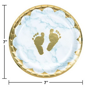 Creative Converting 353972 Blue Marble Baby Shower Footprints Dessert Plates
