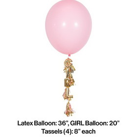 Creative Converting 353981 Girl Baby Shower Pink Balloon With Tassel