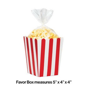 Creative Converting 353993 Red And White Striped Popcorn Treat Boxes With Cello Bags