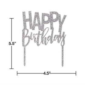 Creative Converting 359153 Silver Happy Birthday Cake Topper (Case of 12)