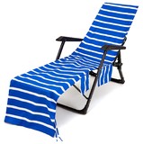 Muka Personalized Thicken Cotton Pool Chair Cover Embroidered Lounge Towel Chair with Pockets-Blue