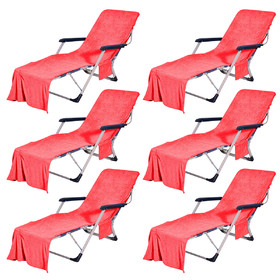 Muka 6 PCS Microfiber Terry Cloth Beach Pool Lounge Chair Cover Convenient Pocket, 29" x 83"