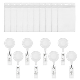 50 Pack Retractable Badge Holder Sets with Carabiner Reel and Clear  Vertical ID Card Holders