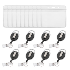 MUKA 50 Pack Retractable Badge Reel with Key Ring and Heavy Duty Horizontal Id Card Holders