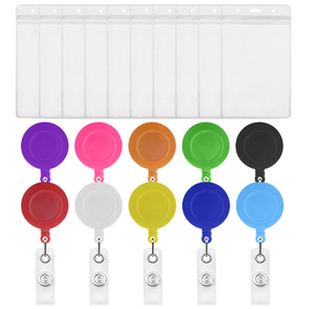 MUKA 50 Pack Solid Color Retracting Badge Reel with Vertical Style Clear ID Card Holders Sets