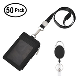 MUKA 50 Pack Retractable Carabiner Badge Reel with PU Leather  Card Holder and Detachable Lanyard