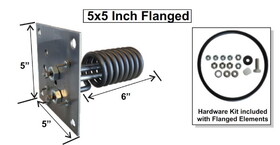 12-0010F-K Heater Element, Titanium, Square Flange, 5" x 5", 5.5kW, 230V, 5.5" Immersion, w/O-Ring & Hardware- Replaces 6-5-2
