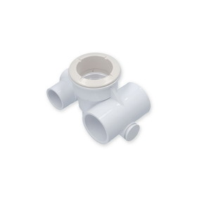 Waterway 210-5860 Body Assembly, Jet, Waterway Poly Jet, Tee Body, 1-1/2"S Water x 1"S Air, 2-5/8" Hole Size w/ Wall Fitting, 2 Plugs, White