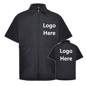 Custom TOPTIE Barber Jacket Short-Sleeves Machine Washable Men's Coat Black Work Shirt